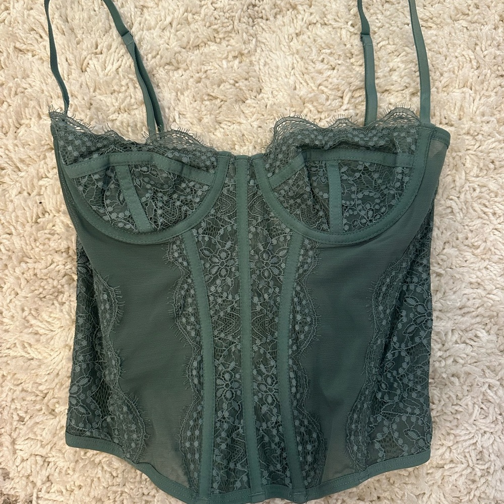 Urban Outfitters Olive Green Lace Bustier Top